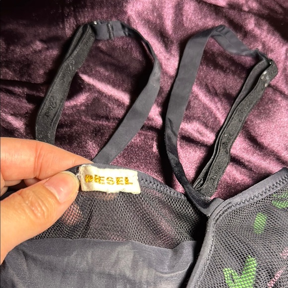 Diesel Black & Green Mesh Dress / Fishnet Lingerie Babydoll Top - Picture 2 of 4